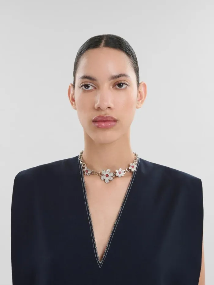 Women Marni Necklaces Palladium Round Link Chain Necklace With Daisy Charms