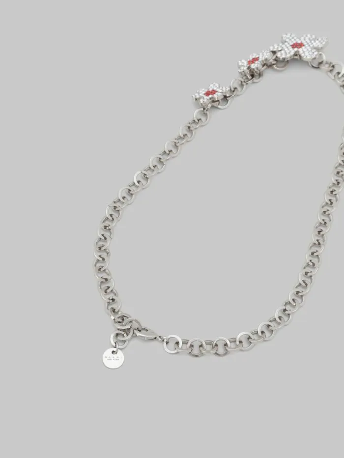 Women Marni Necklaces Palladium Round Link Chain Necklace With Daisy Charms