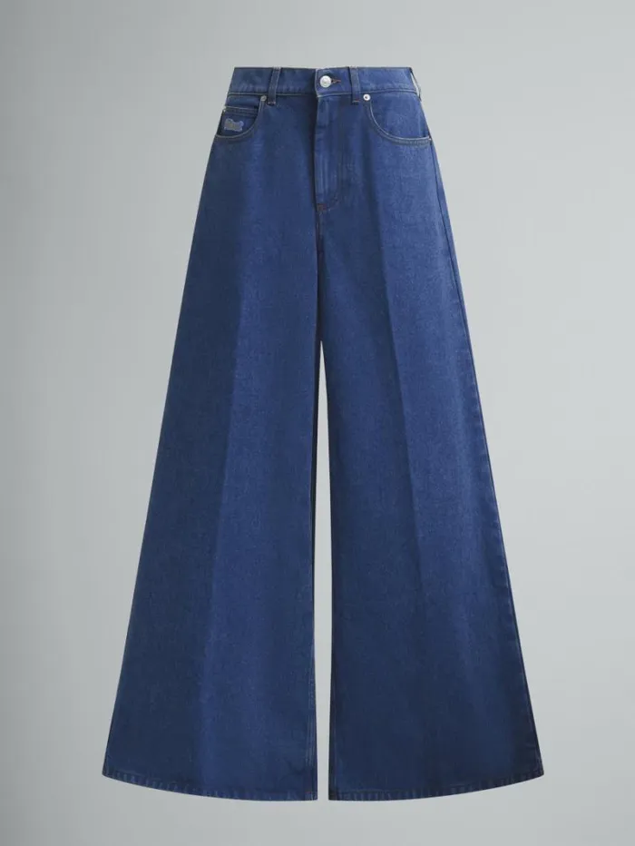 Women Marni Pants Blue Organic Denim WideLeg Jeans