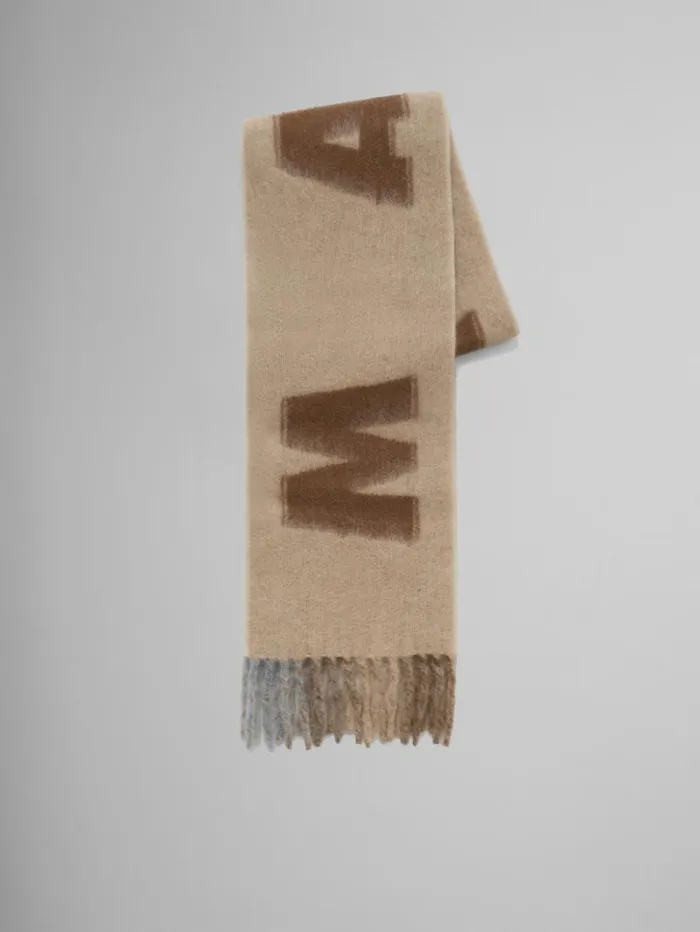 Women Marni Scarves Brown Mohair And Wool Scarf With Maxi Logo