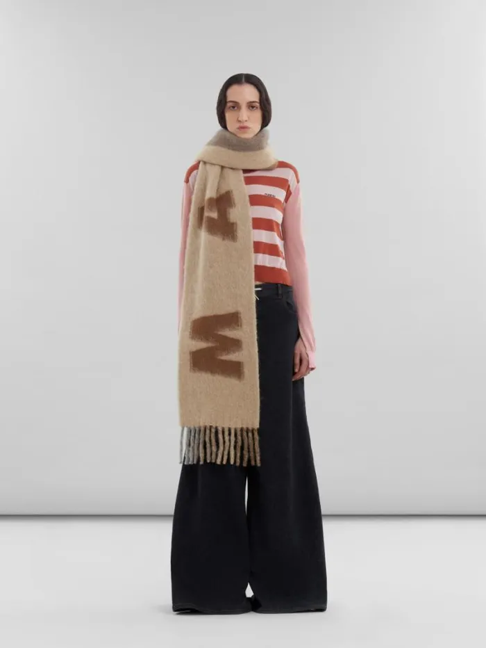 Women Marni Scarves Brown Mohair And Wool Scarf With Maxi Logo