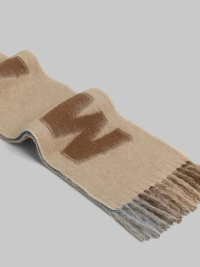 Women Marni Scarves Brown Mohair And Wool Scarf With Maxi Logo