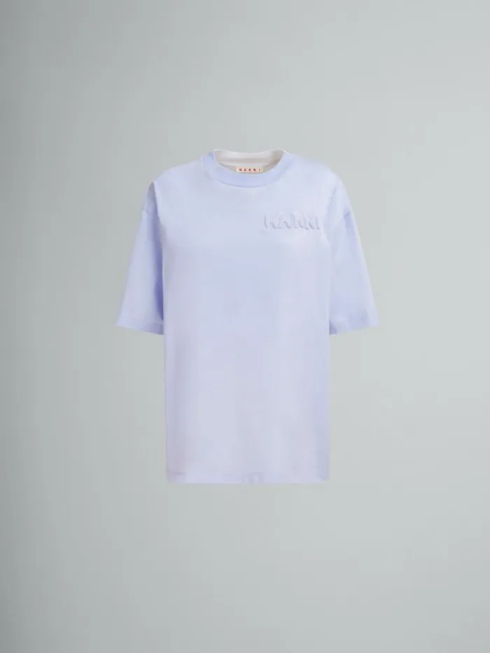 Women Marni Tops and Tshirts Blue Organic Cotton Boxy TShirt With Padded Logo