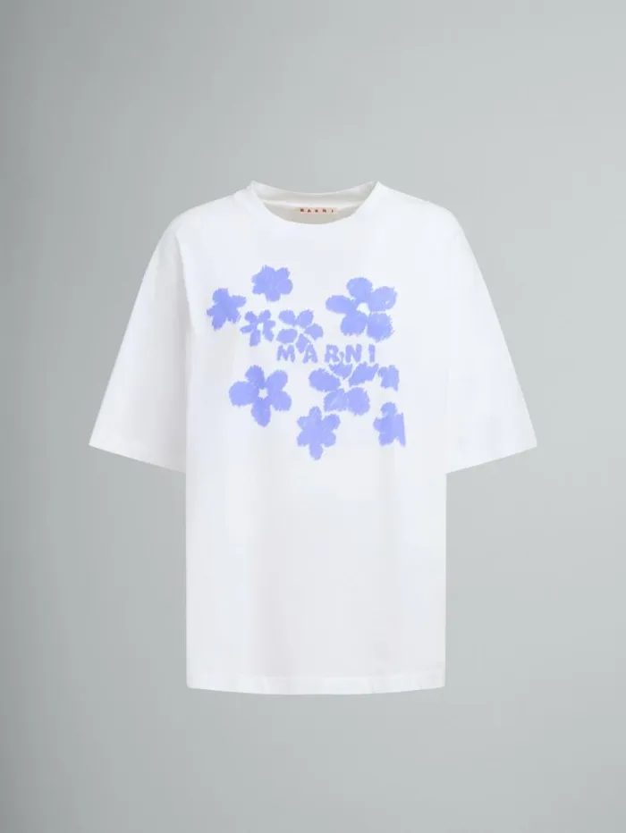 Women Marni Tops and Tshirts White Cotton TShirt With Daisy Garden Print