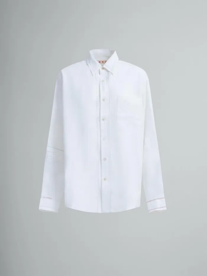 Women Marni Tops and Tshirts White Linen Shirt With Openwork Embroidery