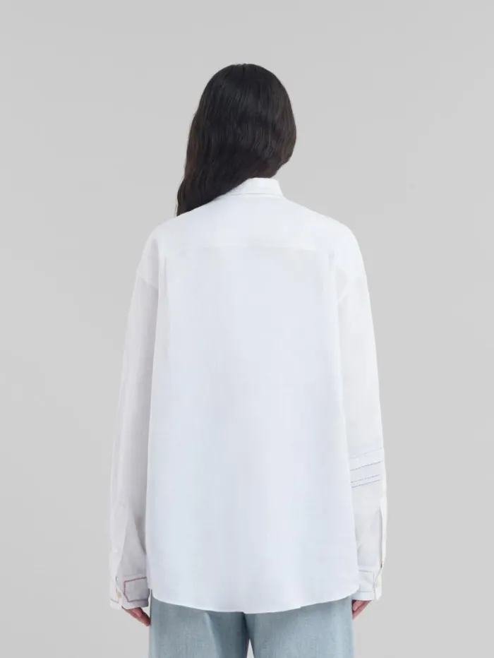 Women Marni Tops and Tshirts White Linen Shirt With Openwork Embroidery