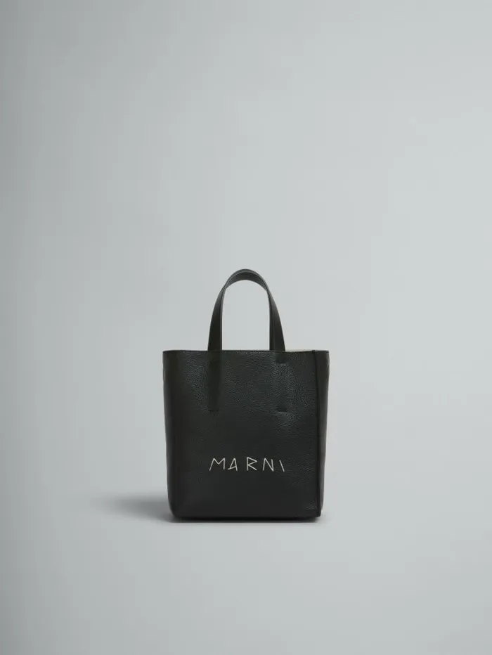 Women Marni Tote Bags Museo Soft Mini Bag In Black Leather With Marni Mending