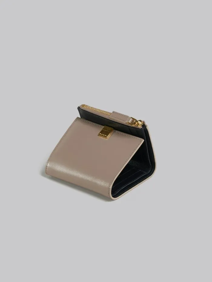 Women Marni Wallets and Small Leather Goods Beige Leather Trifold Prisma Wallet