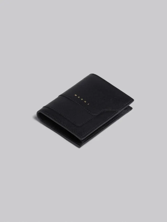 Women Marni Wallets and Small Leather Goods Black Saffiano Leather BiFold Wallet