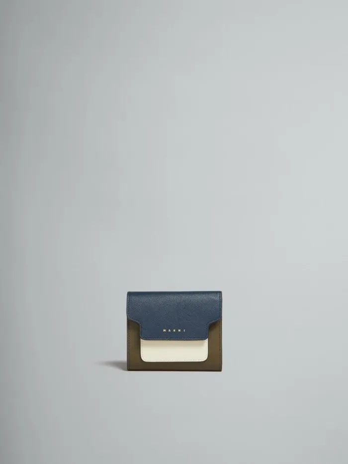 Women Marni Wallets and Small Leather Goods Blue White And Green Saffiano Leather Wallet