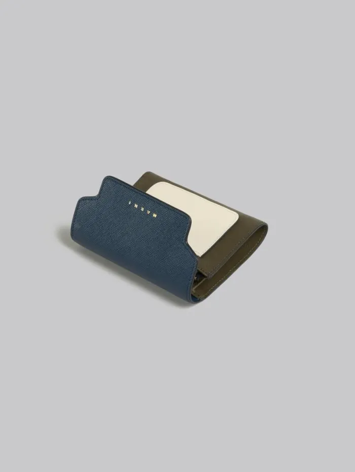Women Marni Wallets and Small Leather Goods Blue White And Green Saffiano Leather Wallet