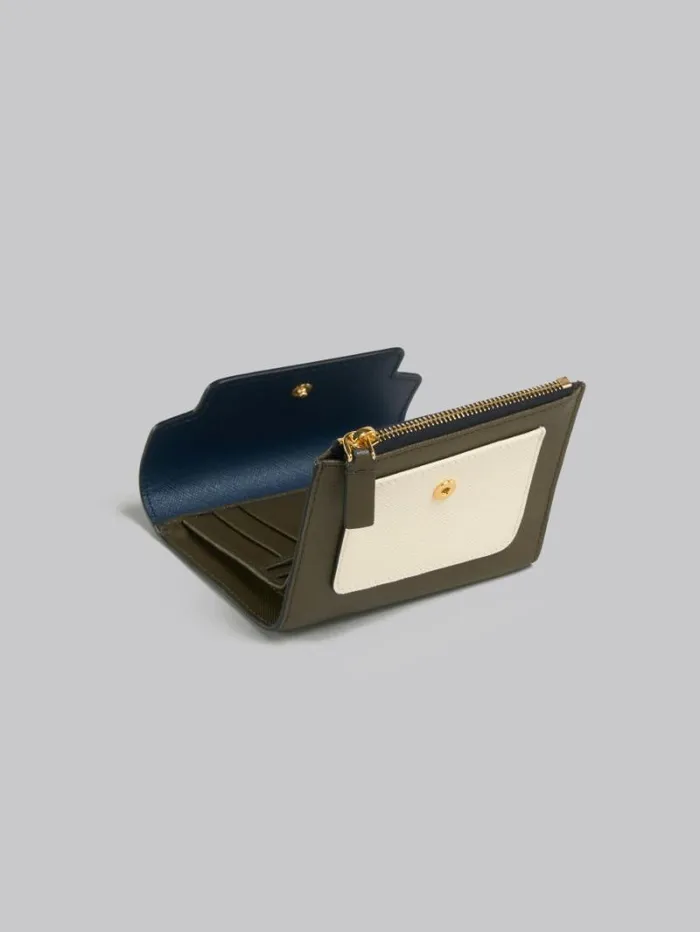 Women Marni Wallets and Small Leather Goods Blue White And Green Saffiano Leather Wallet