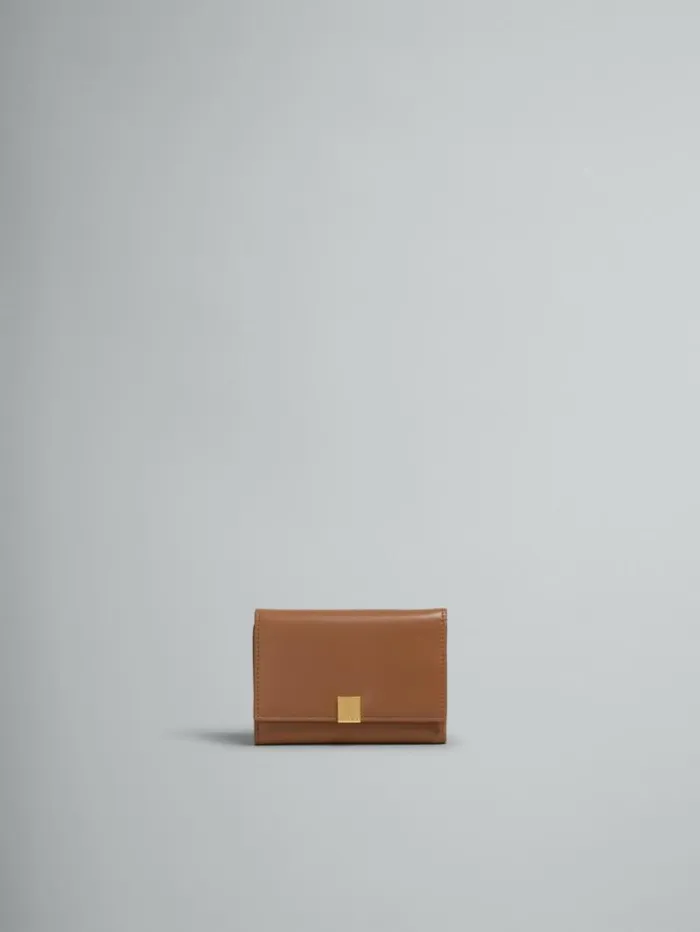 Women Marni Wallets and Small Leather Goods Brown Leather Trifold Prisma Wallet