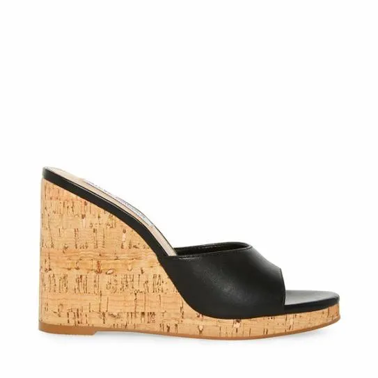 Women MARVELOUS BLACK LEATHER Black Leather Steve Madden Sandals