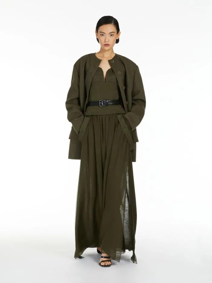 Women Max Mara Blouses Cotton Gabardine Bustier Olive Green