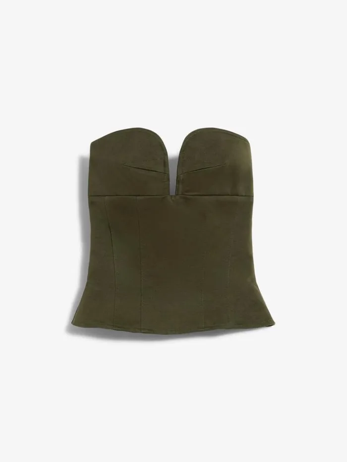 Women Max Mara Blouses Cotton Gabardine Bustier Olive Green