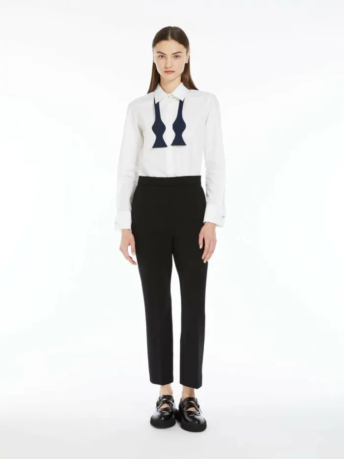 Women Max Mara Blouses Cotton Shirt With Bow Tie Optical White