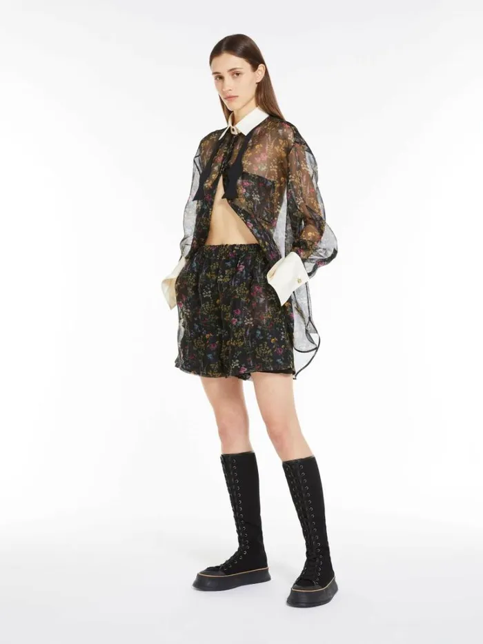 Women Max Mara Blouses Oversized Shirt In Printed Organza Black