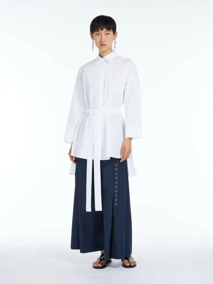 Women Max Mara Blouses Poplin Shirt With Belt White