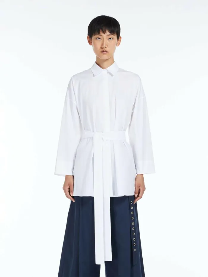 Women Max Mara Blouses Poplin Shirt With Belt White