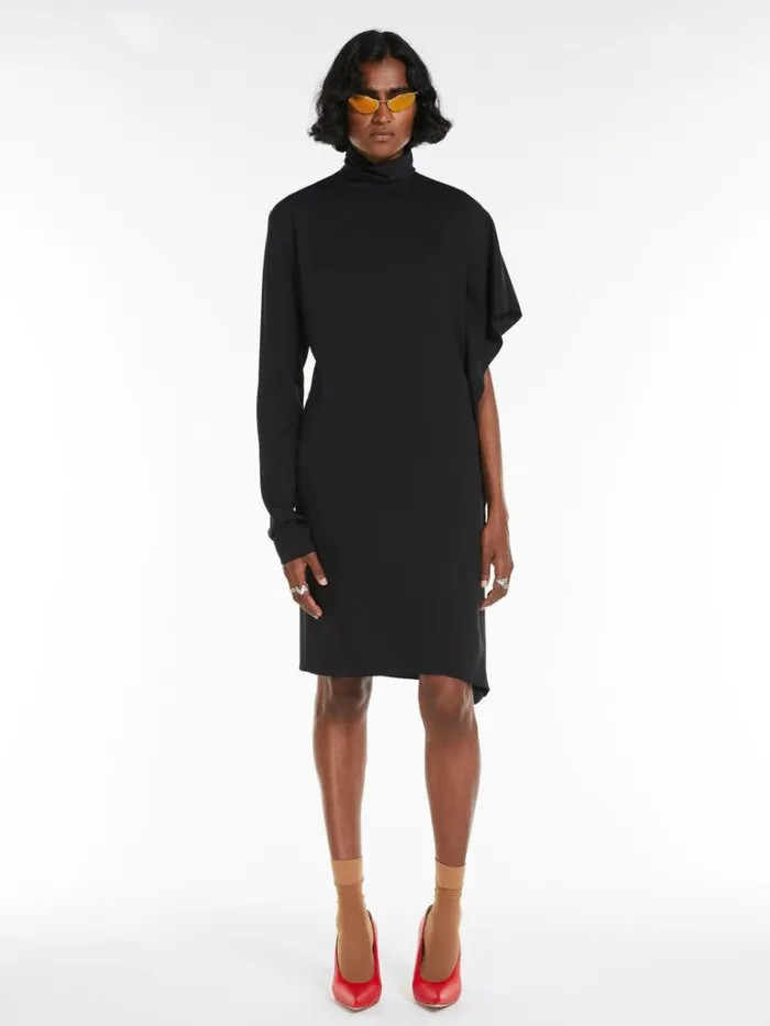 Women Max Mara Dresses Asymmetrical Stretch Georgette Dress Black