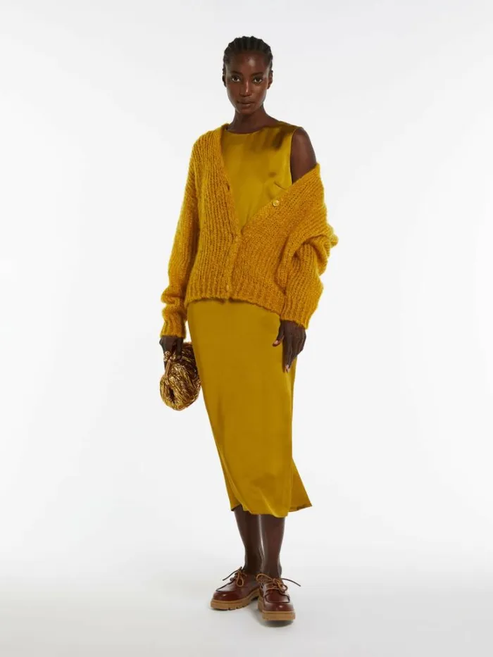 Women Max Mara Dresses Belted Satin Dress Mustard