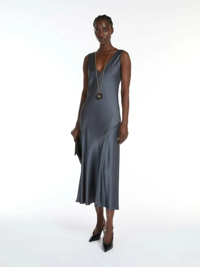 Women Max Mara Dresses Flowing Envers Satin Dress Dark Grey