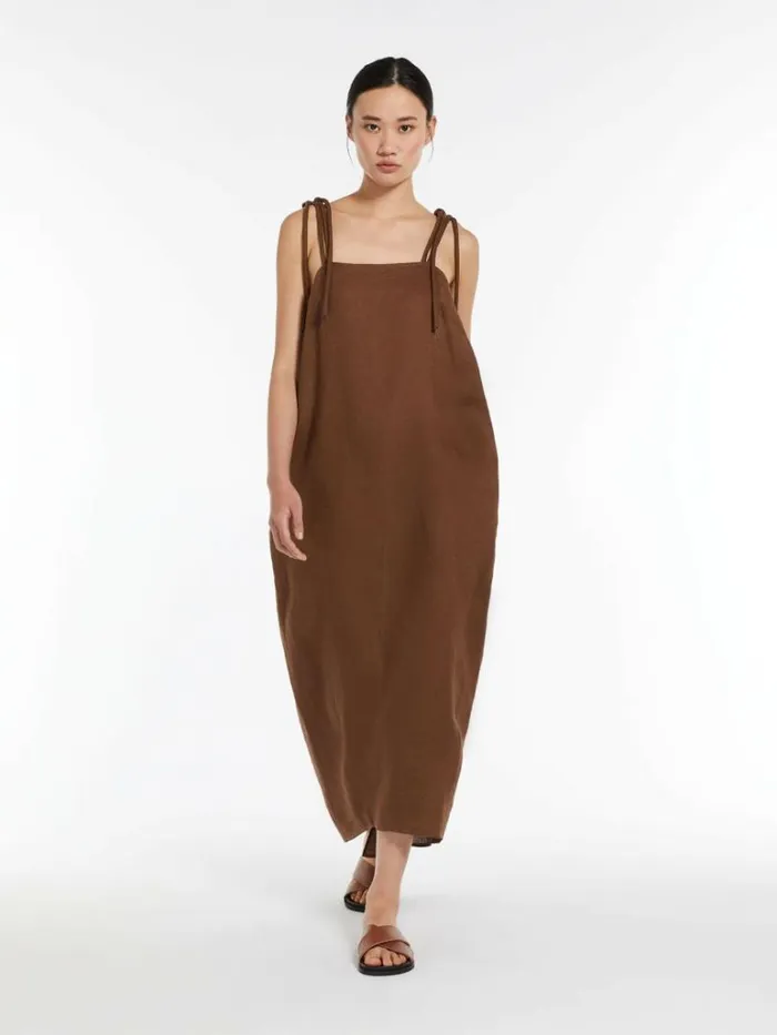 Women Max Mara Dresses Linen Canvas Cocoon Dress Chocolate