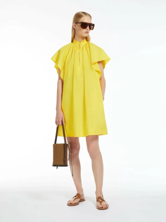 Women Max Mara Dresses Poplin Mini Dress With Flounce Yellow