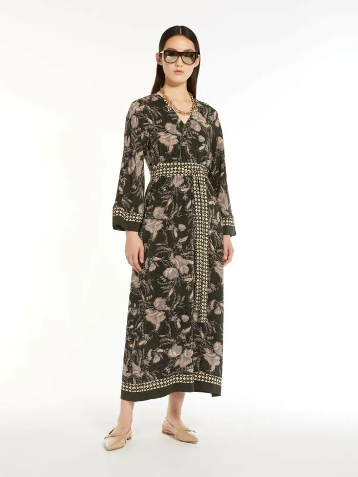 Women Max Mara Dresses Printed Crepe De Chine Dress Kaki