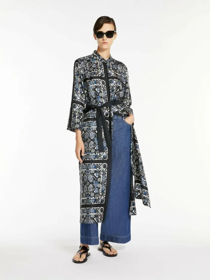 Women Max Mara Dresses Printed Silk Dress With Belt Ultramarine