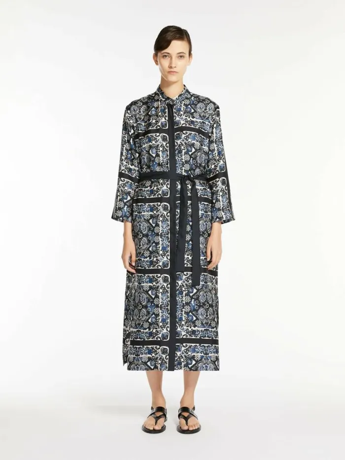 Women Max Mara Dresses Printed Silk Dress With Belt Ultramarine