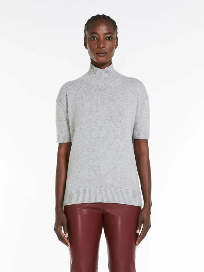Women Max Mara Knitwear Wool And Cashmere Poloneck Sweater Light Grey