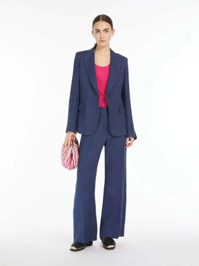 Women Max Mara Suit Linen Canvas Blazer Ultramarine
