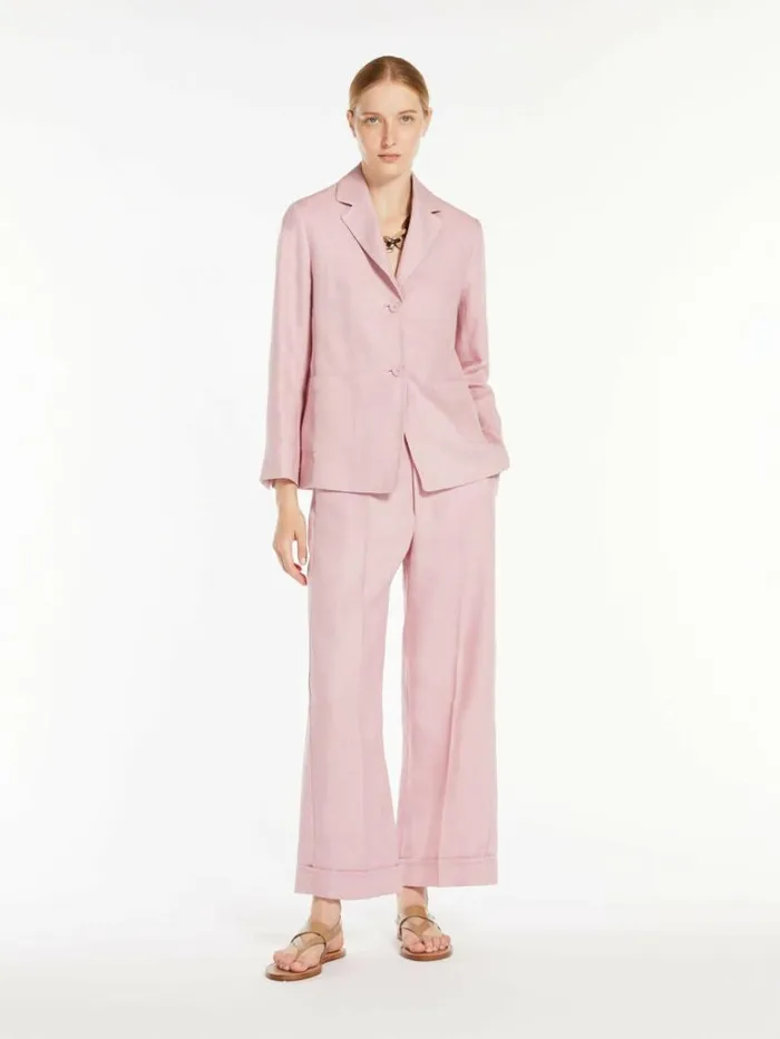 Women Max Mara Suit Linen Canvas Palazzo Trousers Pink
