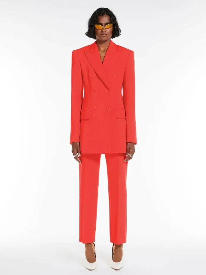 Women Max Mara Suit Slimfit Stretch Wool Trousers Coral