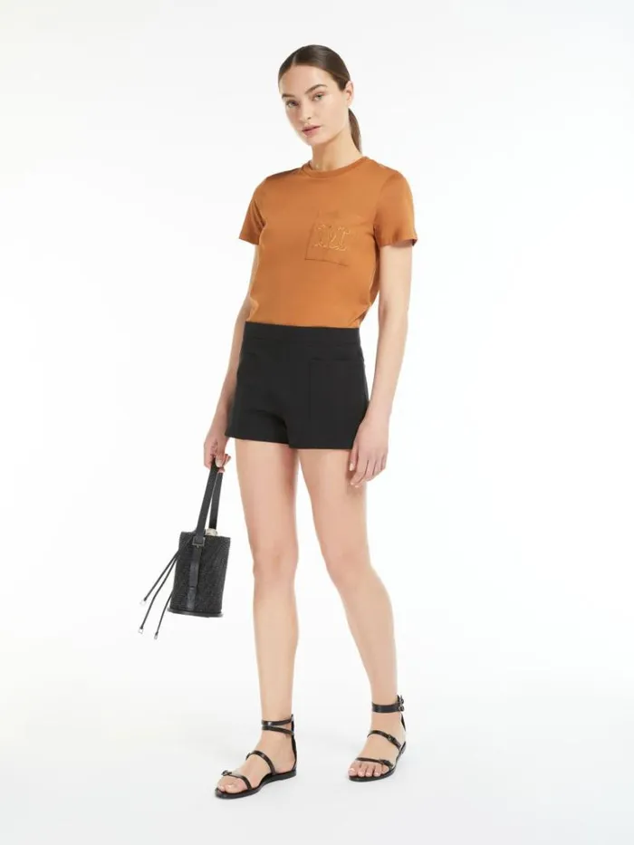 Women Max Mara Tops And Tshirts Cotton Tshirt With Pocket Tobacco