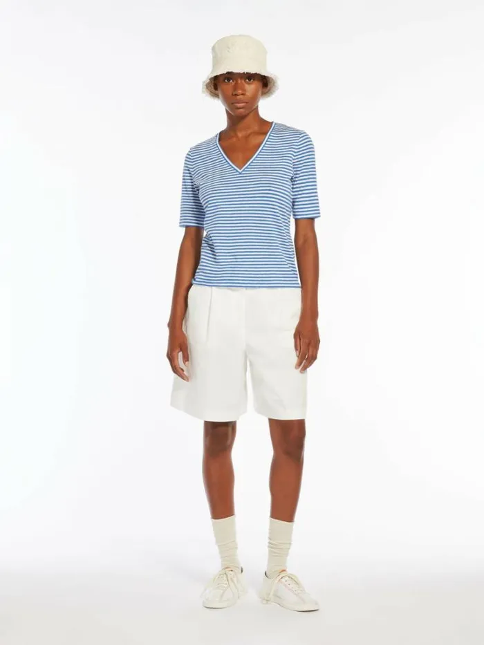 Women Max Mara Tops And Tshirts Linen Jersey Tshirt Cornflower Blue