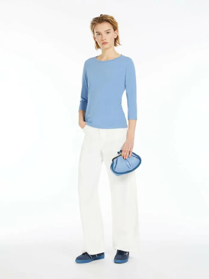 Women Max Mara Tops And Tshirts Organic Cotton Tshirt Sky Blue