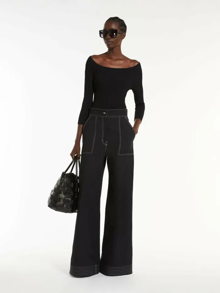 Women Max Mara Trousers And Jeans Cotton And Linen Wide Trousers Black