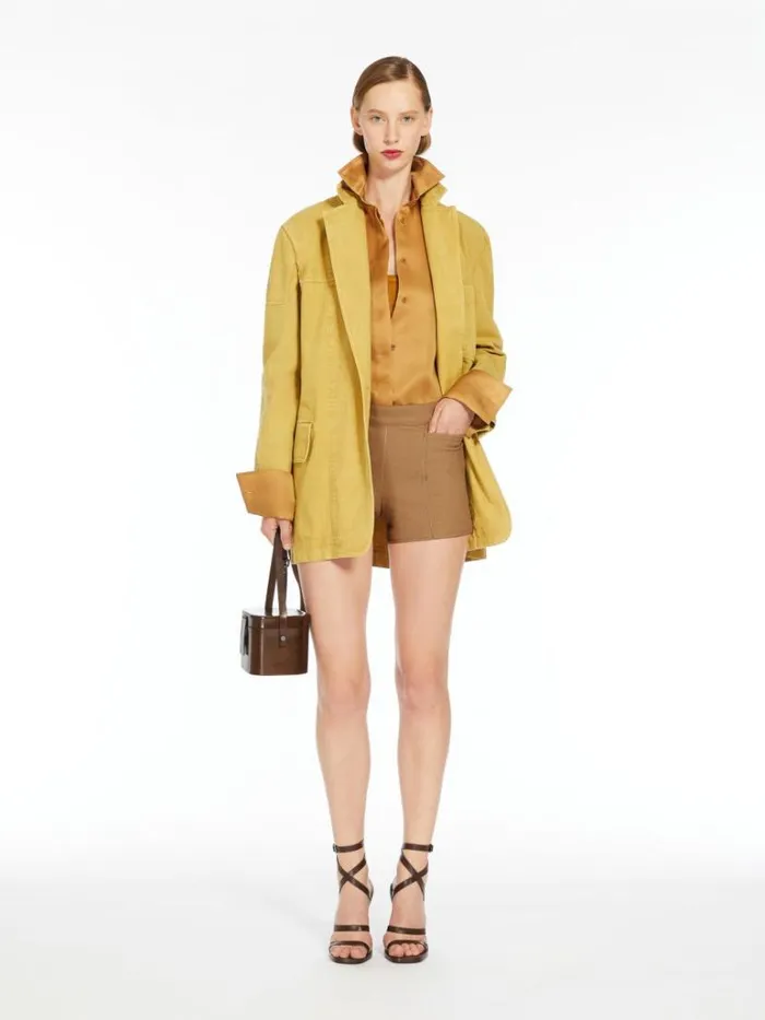 Women Max Mara Trousers And Jeans Cotton Mini Shorts Tobacco