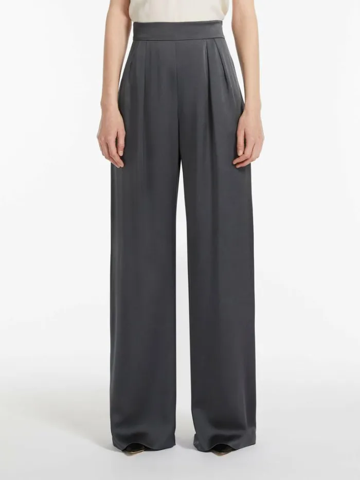 Women Max Mara Trousers And Jeans Flowing Satin Trousers Dark Grey