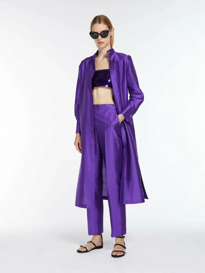 Women Max Mara Trousers And Jeans Straightfit Silk Shantung Trousers Purple