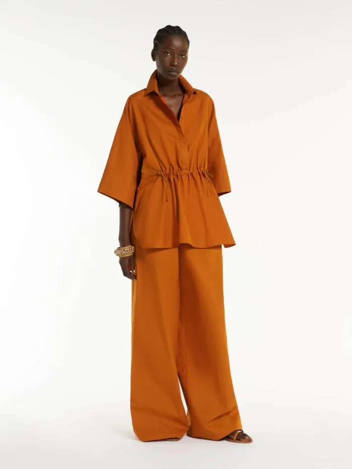 Women Max Mara Trousers And Jeans Wide Poplin Trousers Earth