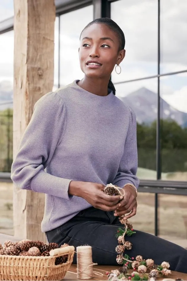 Women Melina Waffle Pullover Sage Heather Soft Surroundings Tops Women Melina Waffle Pullover Sage Heather Soft Surroundings Tops