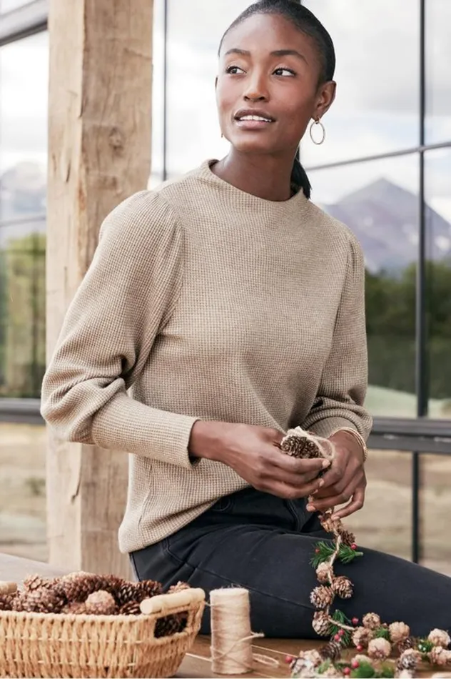 Women Melina Waffle Pullover Sage Heather Soft Surroundings Tops Women Melina Waffle Pullover Sage Heather Soft Surroundings Tops