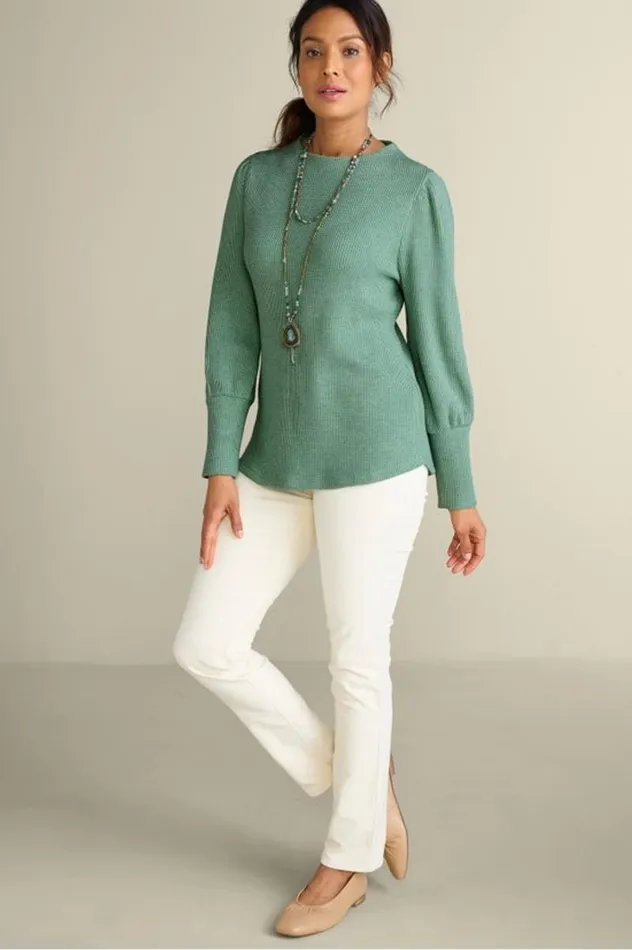 Women Melina Waffle Pullover Sage Heather Soft Surroundings Tops Women Melina Waffle Pullover Sage Heather Soft Surroundings Tops