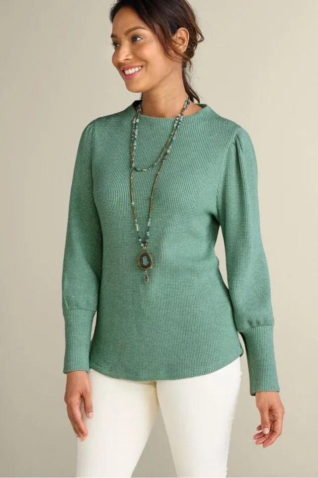 Women Melina Waffle Pullover Sage Heather Soft Surroundings Tops Women Melina Waffle Pullover Sage Heather Soft Surroundings Tops
