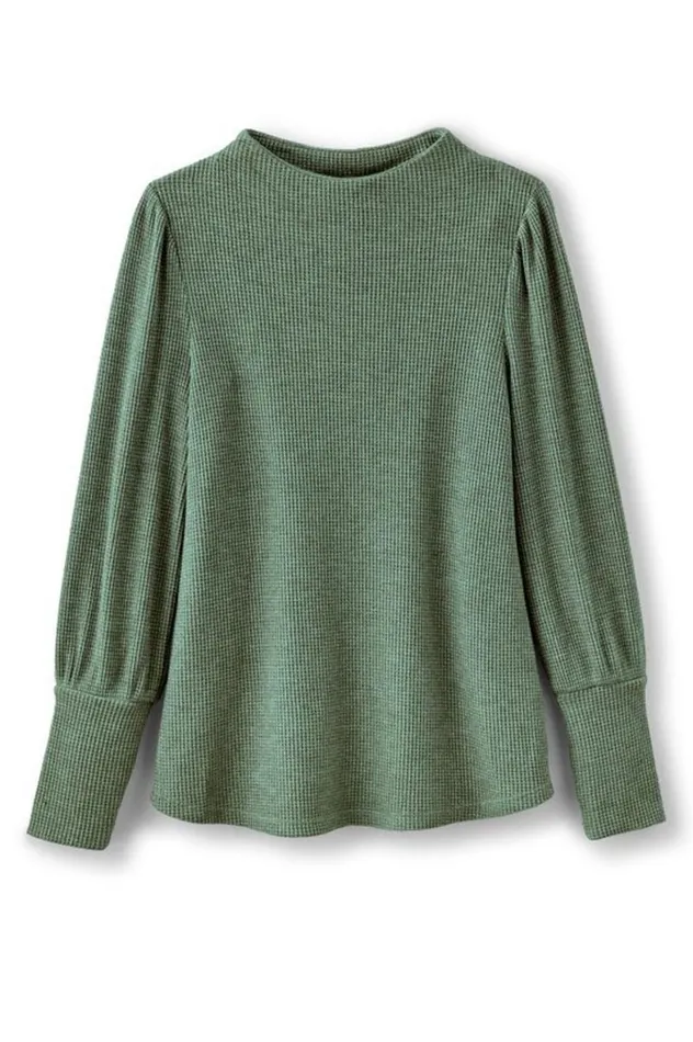 Women Melina Waffle Pullover Sage Heather Soft Surroundings Tops Women Melina Waffle Pullover Sage Heather Soft Surroundings Tops