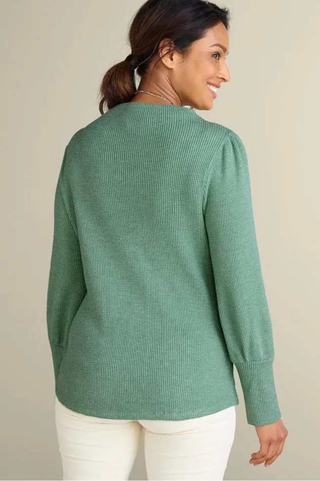 Women Melina Waffle Pullover Sage Heather Soft Surroundings Tops Women Melina Waffle Pullover Sage Heather Soft Surroundings Tops